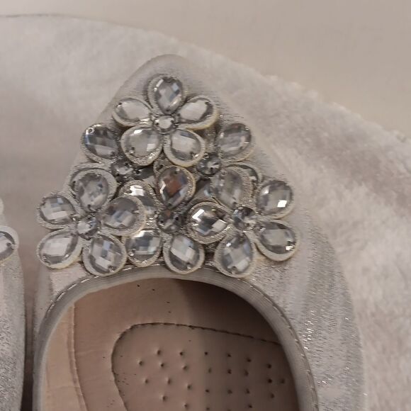 Silver Glitter Flats with Floral Embellishments - Picture 3 of 8